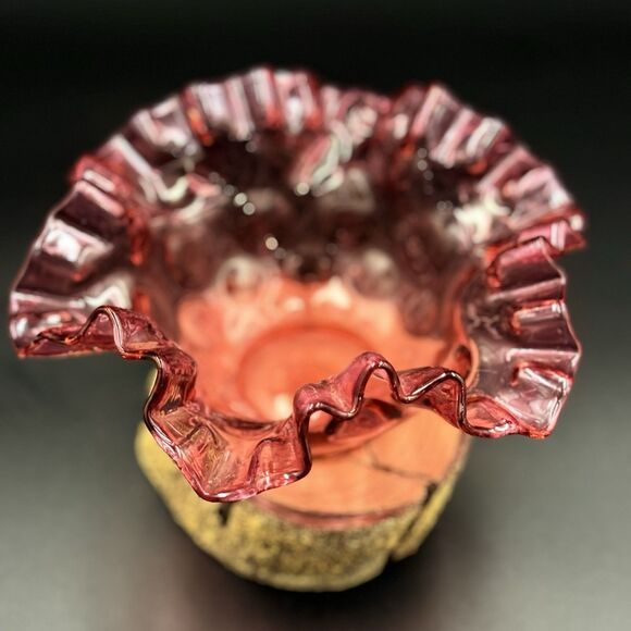 Vintage Fenton Pink Glass Compote In “Cabbage Rose Pattern” - Picture 4 of 5